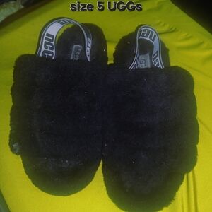 UGG Black Fuzzy Slippers Fluff Yeah Slides
